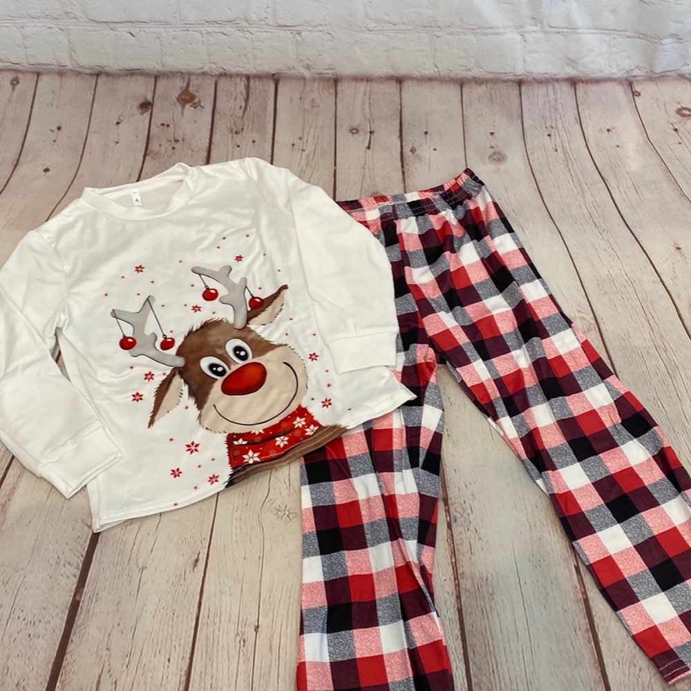Cute Christmas Reindeer Ornament Red/Black/White 2-Piece Pajama Set